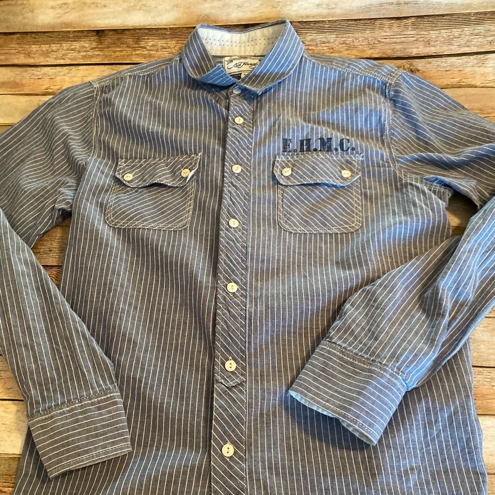 Ed Hardy Men's Honor Guard Striped Button Down Shirt Size Large